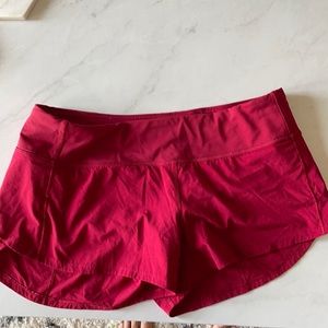 red lululemon speed up shorts